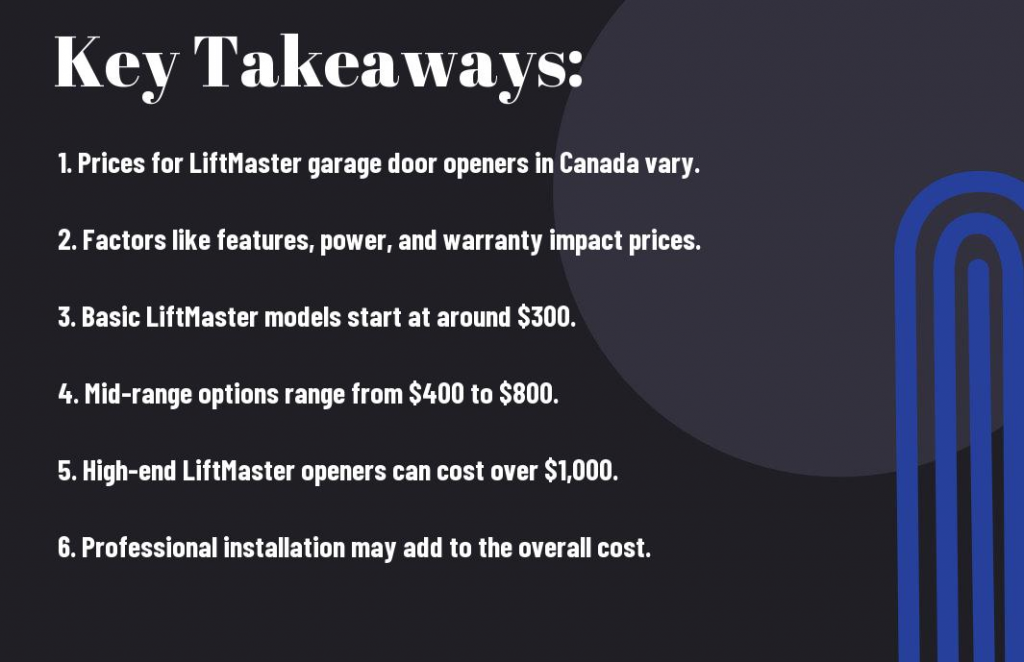 liftmaster garage door opener price canada