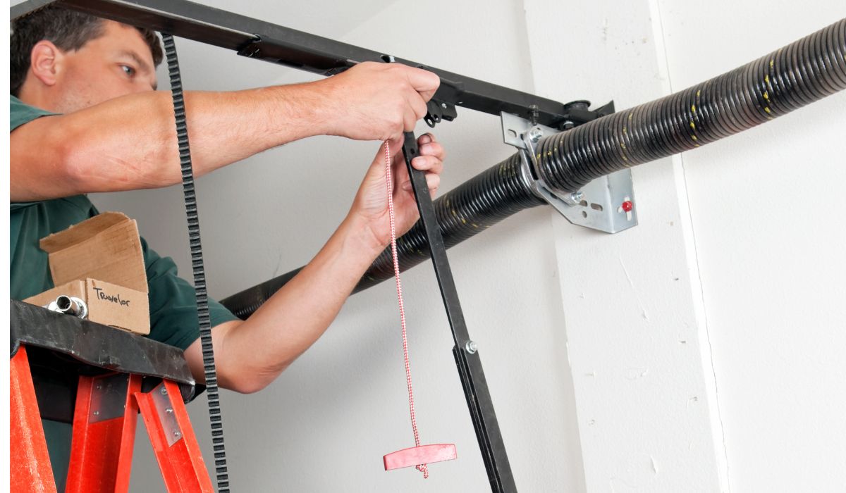 Broken garage door spring requiring professional repair